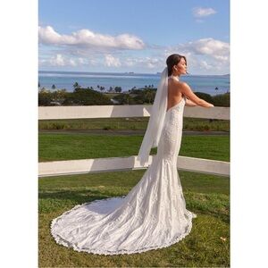 LULU’S Dreamy Glamour White Embroidered Halter Mermaid Maxi Dress